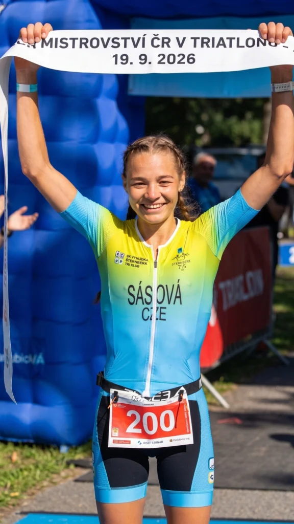 Vítězka MČR v duatlonu 2026 v cíli v Žamberku